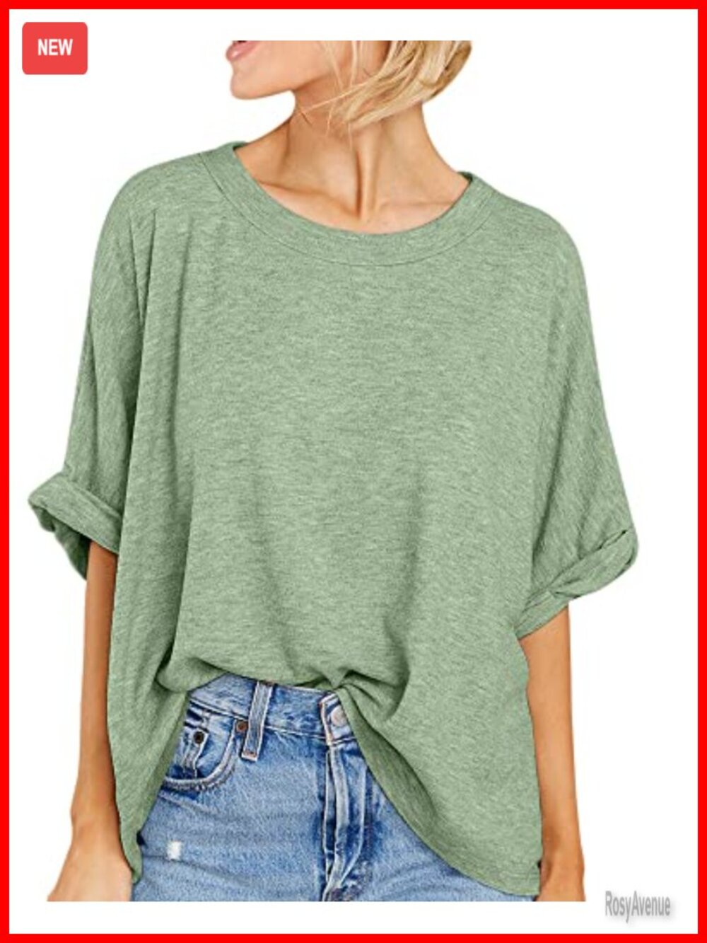 Women Oversized T-Shirt Short Sleeve Rolled Cuff Casual Loose Tee